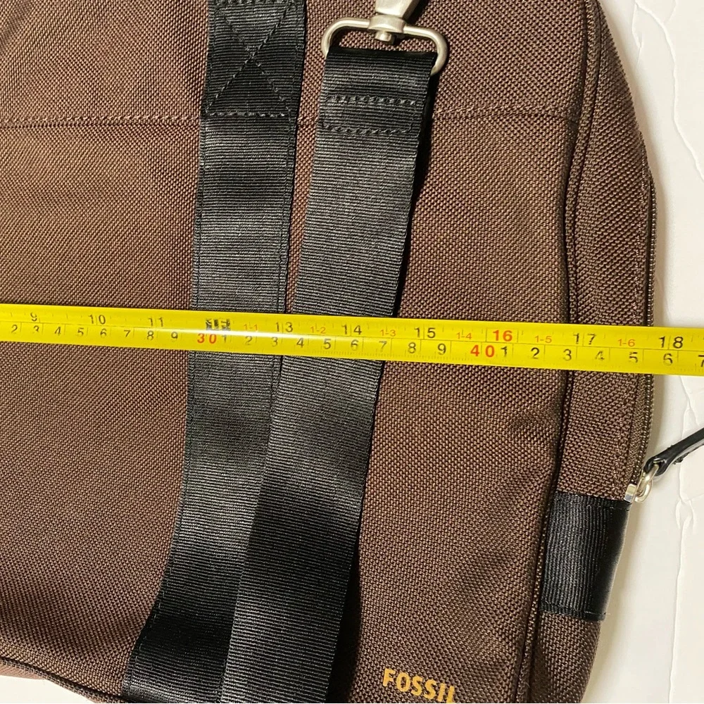 FOSSIL MERCER DARK BROWN+BLACK NYLON,ZIP MEN'S WORK BRIEFCASE,CROSS BODY,BAG